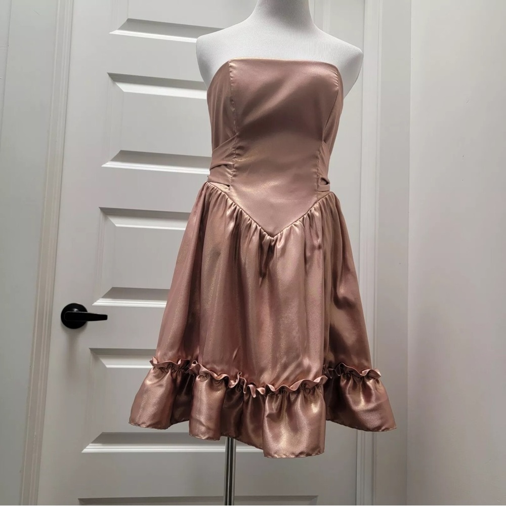 BETSEY JOHNSON Womens Rose Gold Bow Rufle Bottom Sleeveless Fit-Flare Dress